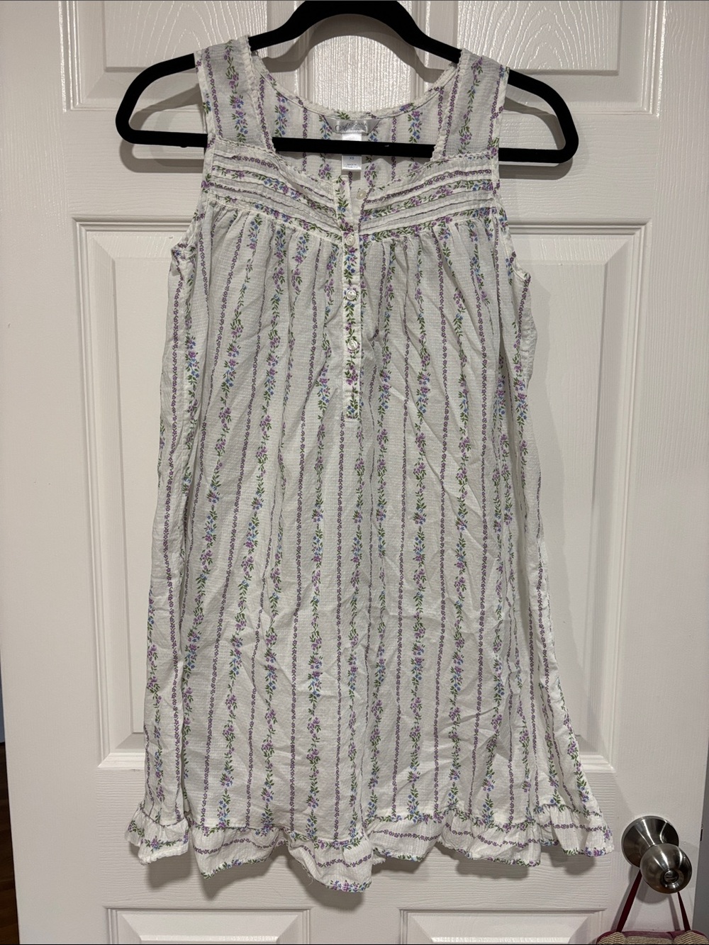 Adonna White & Purple Flower Short Nightgown 100% Cotton Size XS